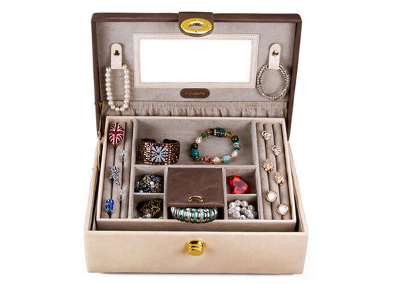Customized Eco-friendly  jewellery storage box carrying case with 2 inter layer