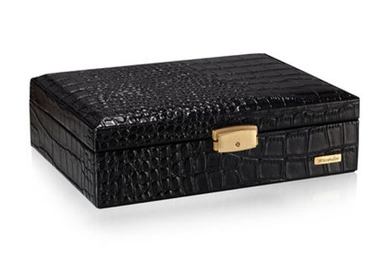Crocodile Grain leather jewellery storage box watch case trays black color