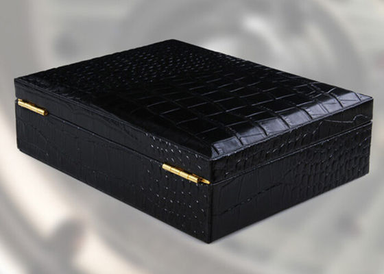 Crocodile Grain leather jewellery storage box watch case trays black color