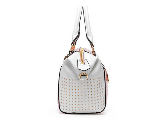Pink and white Fashion Ladies Handbags with full rivet decoration