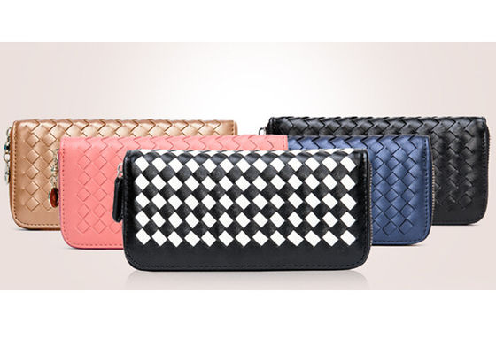 Hand woven PU leather girls wallets and purses with smooth steel teeth zipper