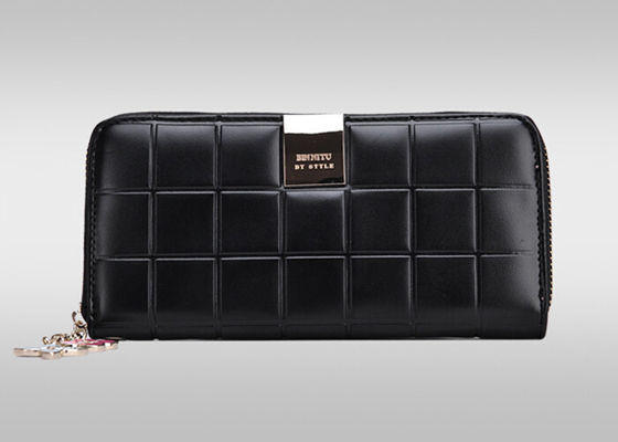 Long wallet with wrist strap , womens black wallet with phone and card pocket