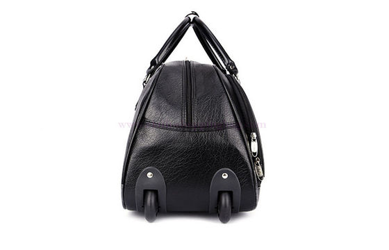 Black PU leather trolley travel bag , businessmen wheeled luggage bags