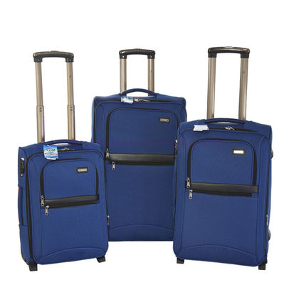 Dark blue trolley travel bag with two adjustable compression straps