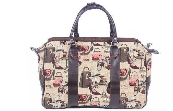 Customized cloth jute PU leather travel bags for lady with two front zippered pockets